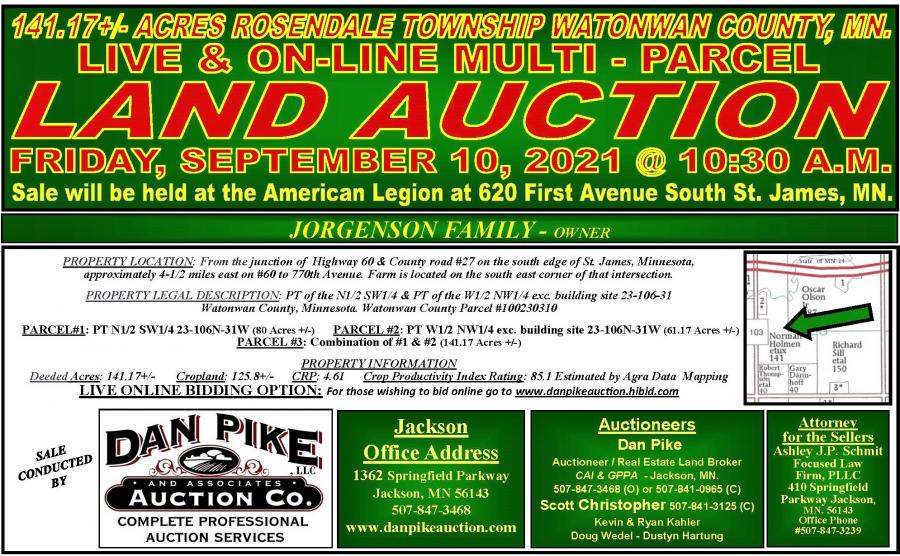 JORGENSON FAMILY LIVE & ONLINE MULTI-PARCEL 141.17+/- ACRE LAND AUCTION