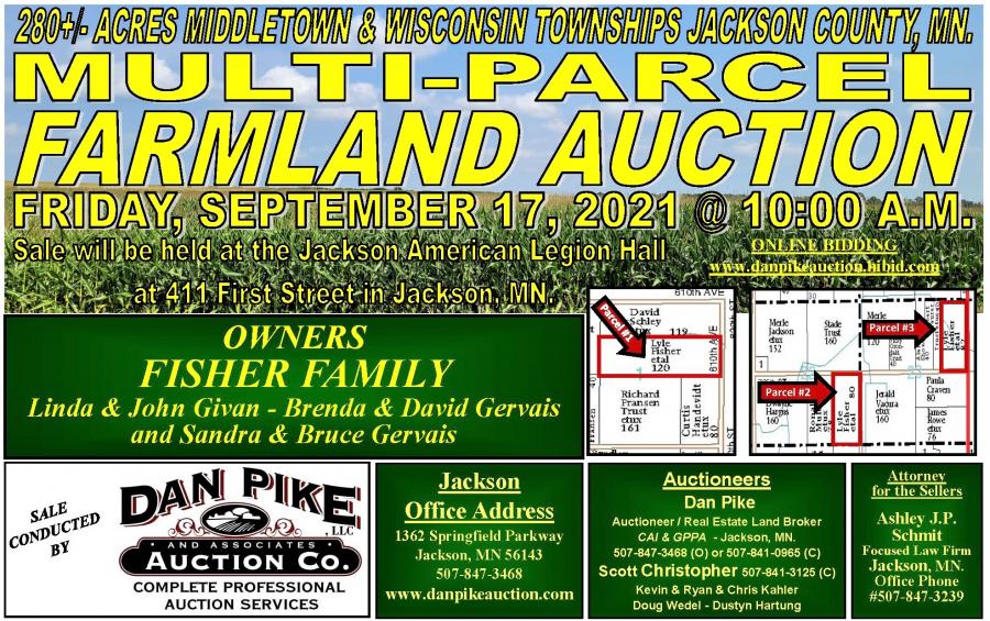 FISHER FAMILY - 280+/- ACRES MIDDLETOWN & WISCONSIN TOWNSHIPS JACKSON COUNTY MULTI-PARCEL LIVE & ONLINE FARMLAND AUCTION