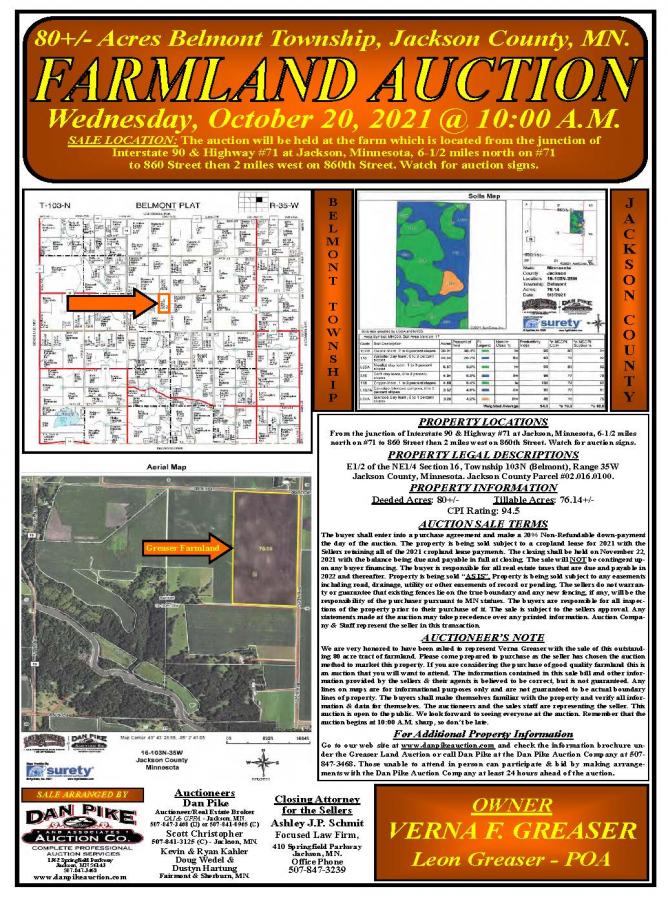 VERNA F. GREASER 80+/- ACRE BARE FARMLAND AUCTION