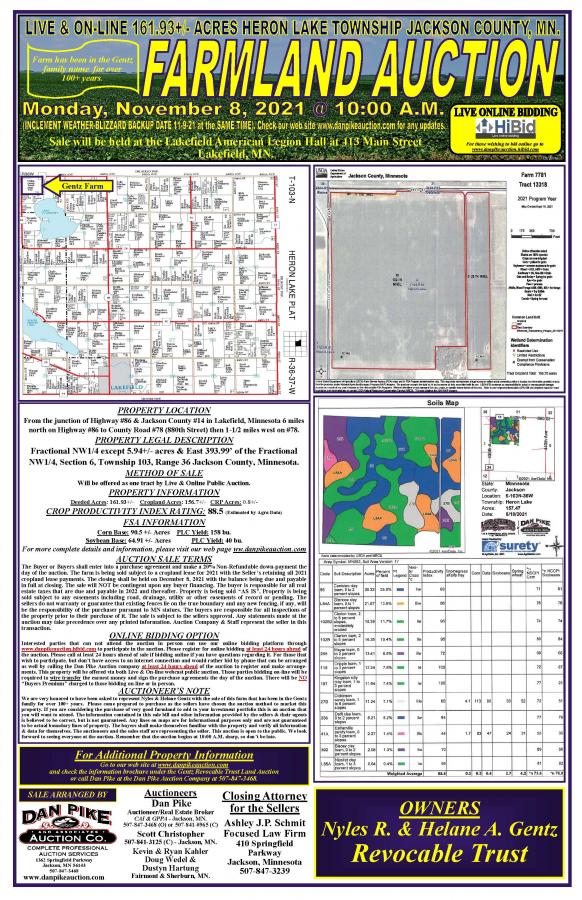 GENTZ REVOCABLE TRUST LIVE & ONLINE 161.93+/- ACRES