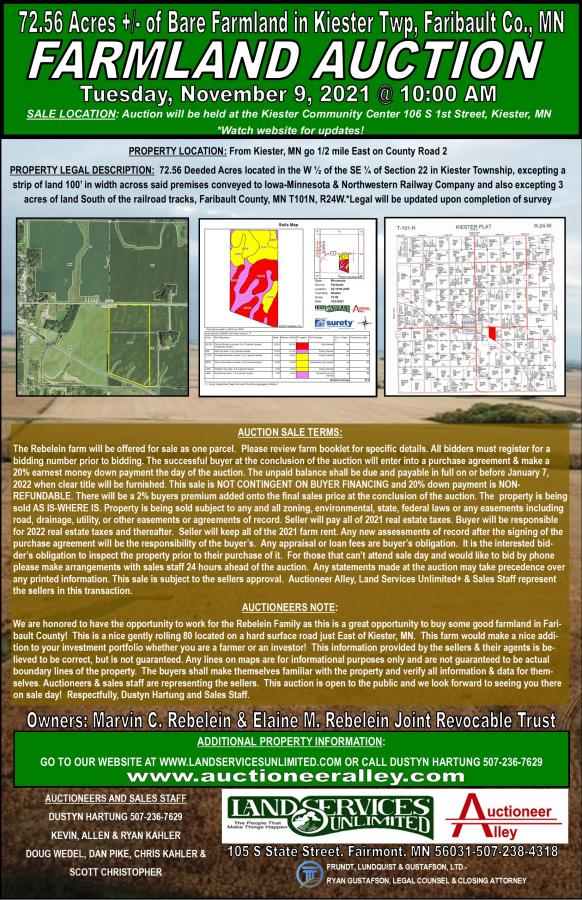 REBELEIN TRUSTS 72.56 ACRE BARE FARMLAND AUCTION