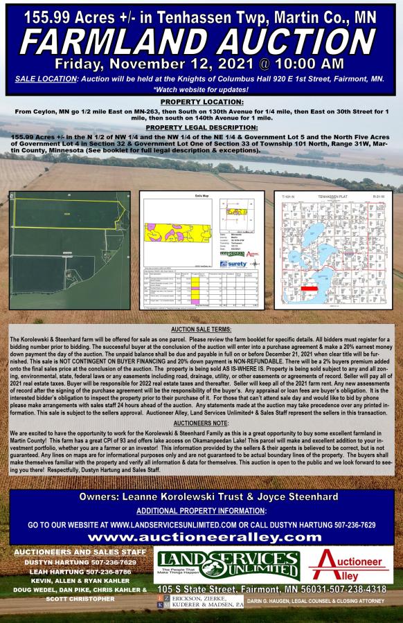 KOROLEWSKI TRUST & STEENARD 155.99 ACRE BARE FARMLAND AUCTION