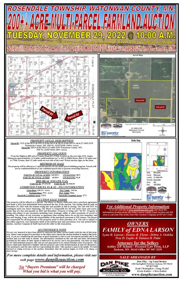 EDNA LARSON FAMILY 200+/- ACRE FARMLAND AUCTION