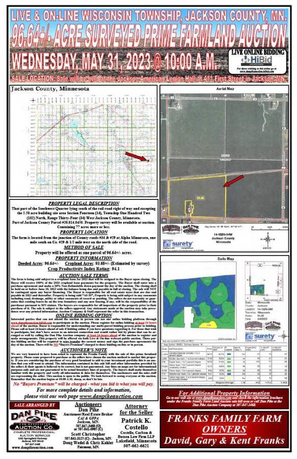 FRANKS FAMILY 96.64+/- ACRE SURVEYED PRIME FARMLAND AUCTION
