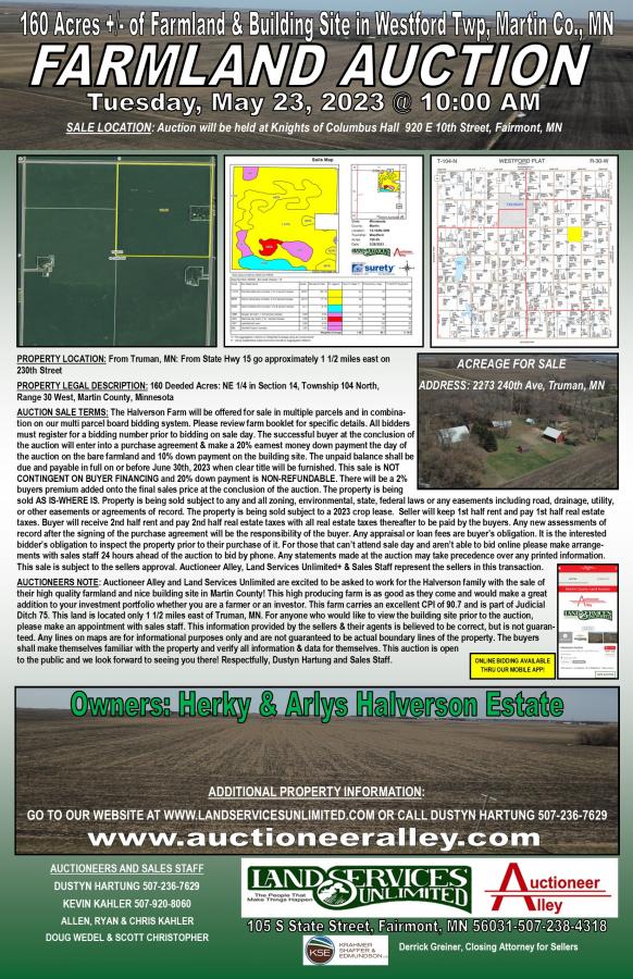 Herky & Arlys Halverson Estate Farmland & Building Site Auction