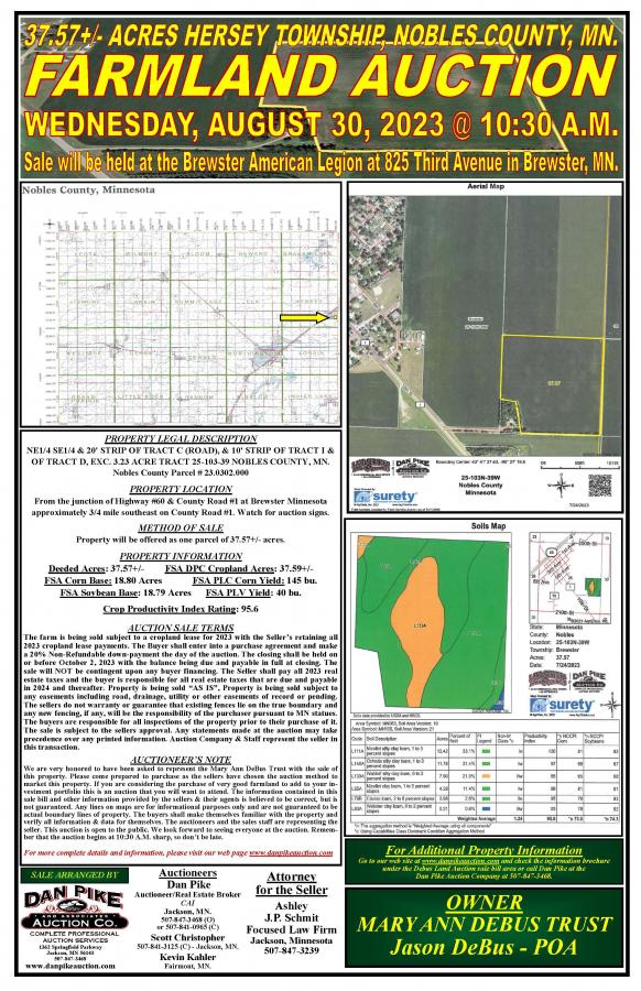 MARY ANN DEBUS TRUST 37.57+/- ACRE PRIME FARMLAND AUCTION