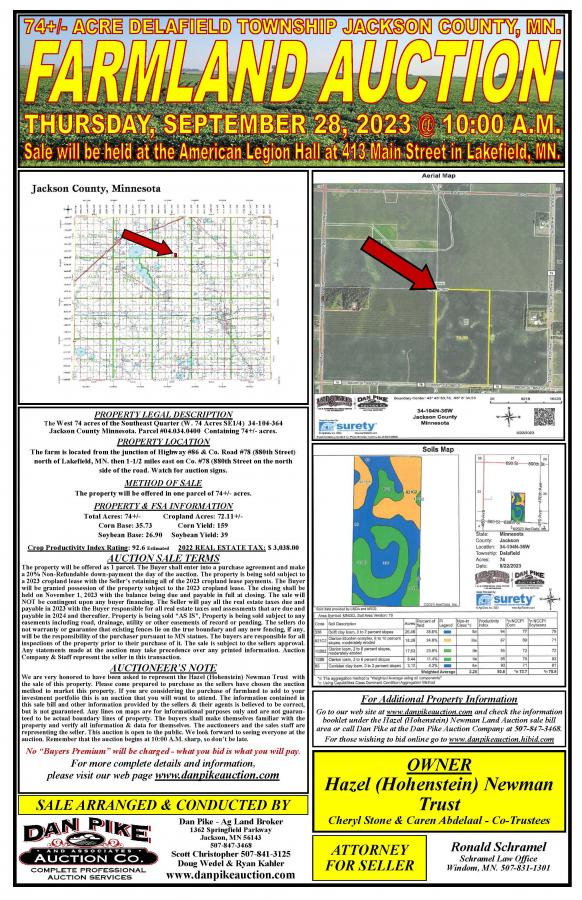 HAZEL (HOHENSTEIN) NEWMAN TRUST 74+/- ACRE FARMLAND AUCTION