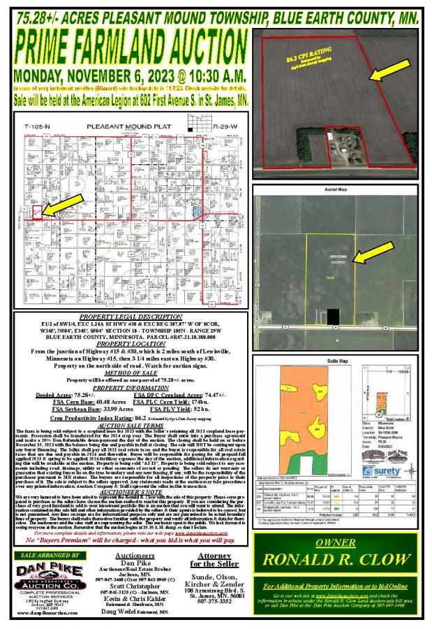 RONALD R. CLOW 75.28+/- ACRE FARMLAND AUCTION