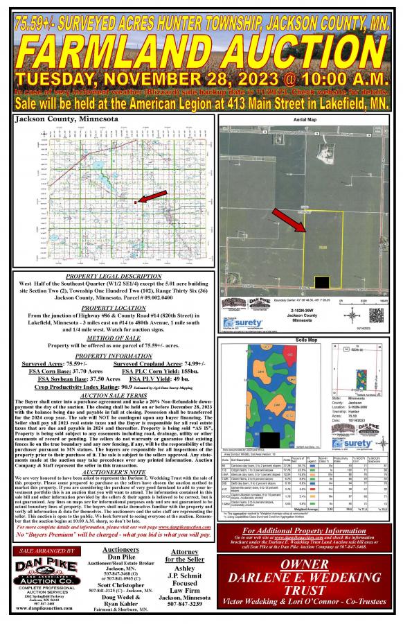 DARLENE E. WEDEKING TRUST 75.59+/- SURVEYED ACRES FARMLAND AUCTION